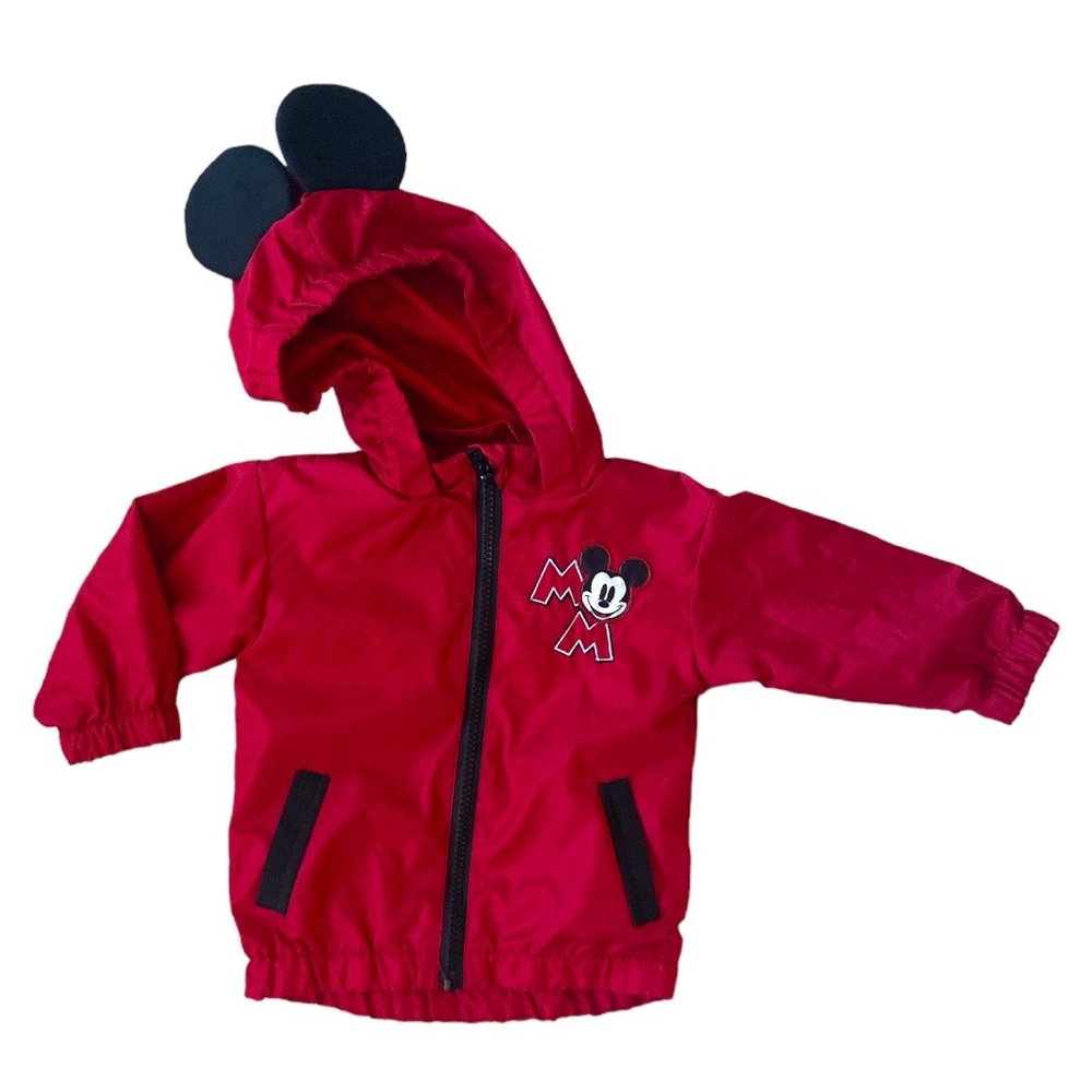 MICKEY DISNEY Track Jacket Windbreaker Cot Spring Red Zip Hoodie Hood Mouse Ears